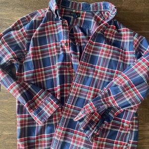 Lands' End Men's Casual Plaid Shirt - Navy and Red